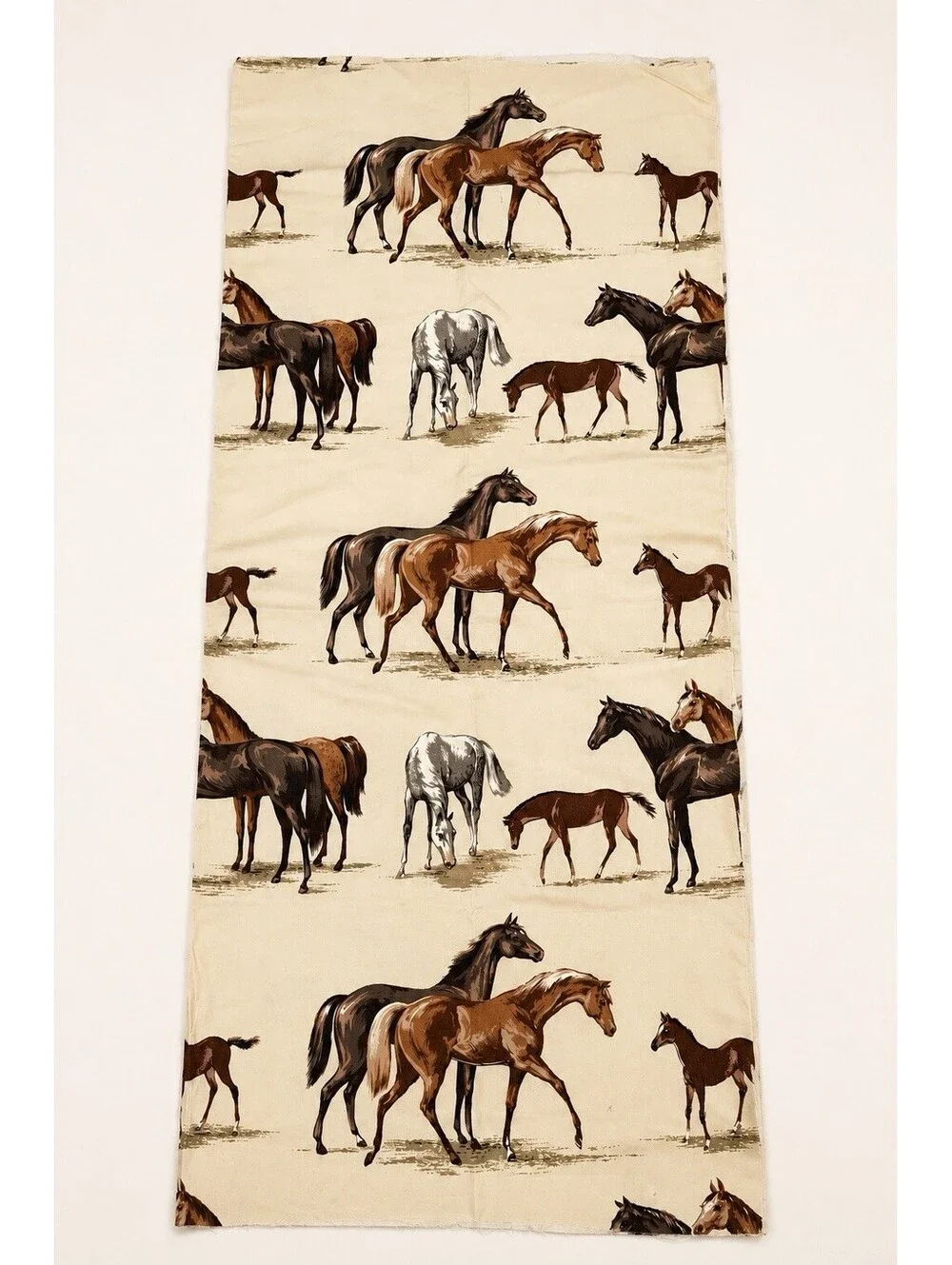 Vintage Horse & Foal Print Fabric – Cream Brown Equestrian